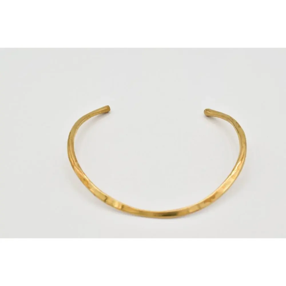 Vintage Modernist Choker Necklace Hammered Metal Antiqued Gold 1970s BinA17